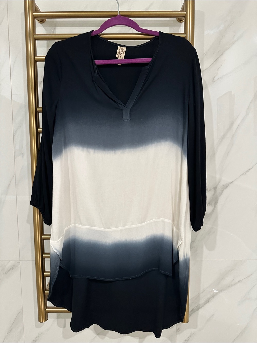 XCVI Navy Blue and White Ombre V-Neck Tunic